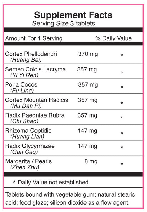 Dr. Shen's Complexion Pills supplement facts and ingredients list