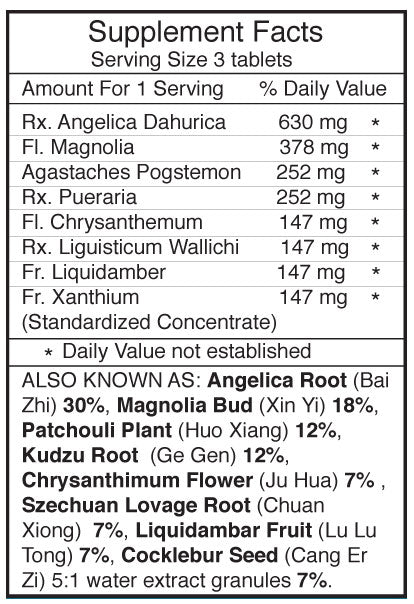 Dr. Shen's Sinus Pills supplement facts and ingredients list