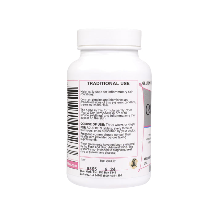 Bottle Side View Traditional Use of Dr. Shen's Complexion Pills: Herbs for the Skin 150 tablets 700 mg