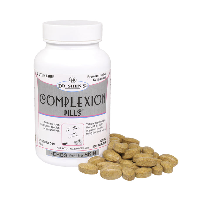 Bottle and tablets of Dr. Shen's Complexion Pills: Herbs for the Skin 150 tablets 700 mg