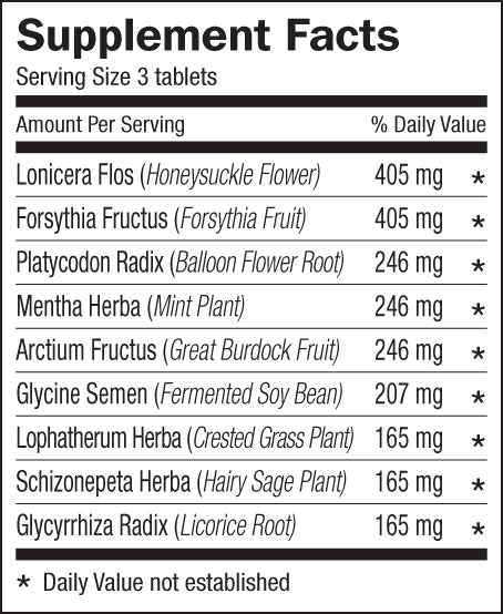 Dr. Shen's Yin Chiao supplement facts and ingredients list