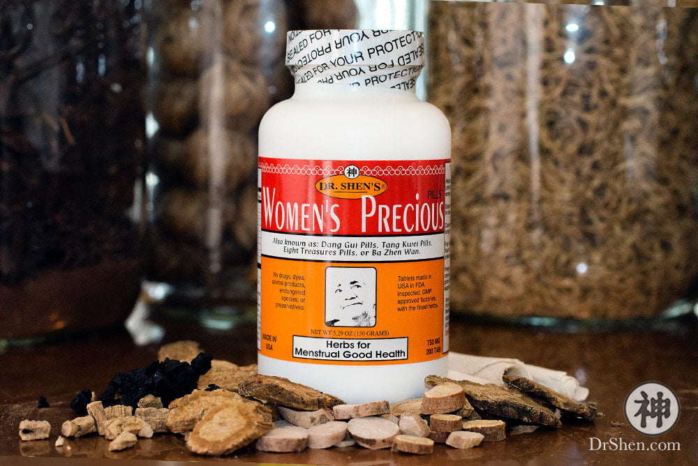 bottle of Dr. Shen's Women's Previous Pills for Menstrual Good Health on Chinese herbs