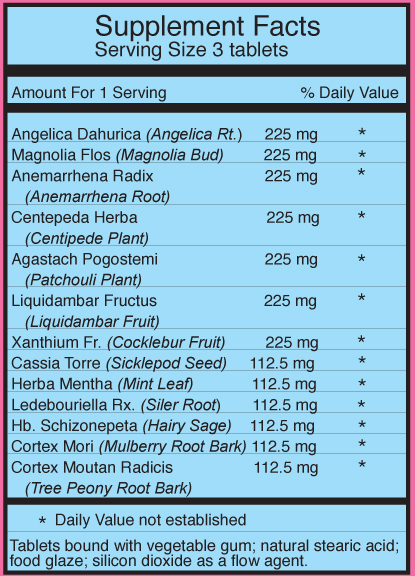 Dr. Shen's allergy tablets list of supplement ingredients