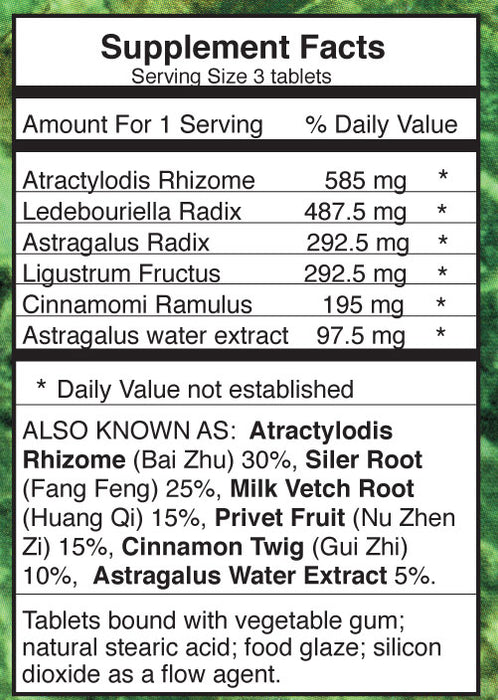 Dr. Shen's Jade Shield Supplement Facts and ingredients list