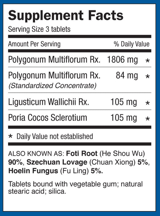 bottle of Dr. Shen's Shou Wu Supplement Facts and ingredients list