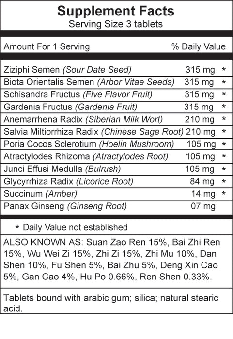 Dr. Shen's Good Sleep & No Worries supplement facts and ingredients list