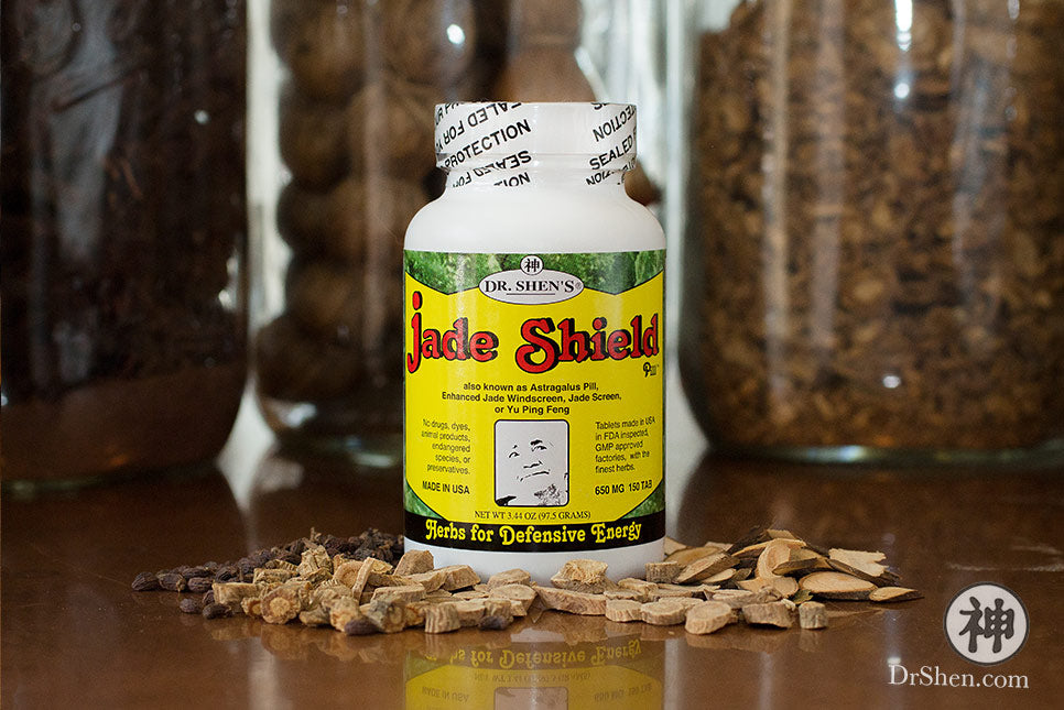 bottle of Dr. Shen's Jade Shield on Chinese herbs